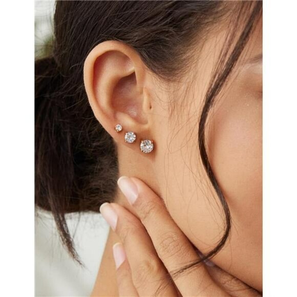 6 Pairs CZ Stud Earrings Set Hypoallergenic Stainless Steel 3mm to 8mm Women - Picture 3 of 7